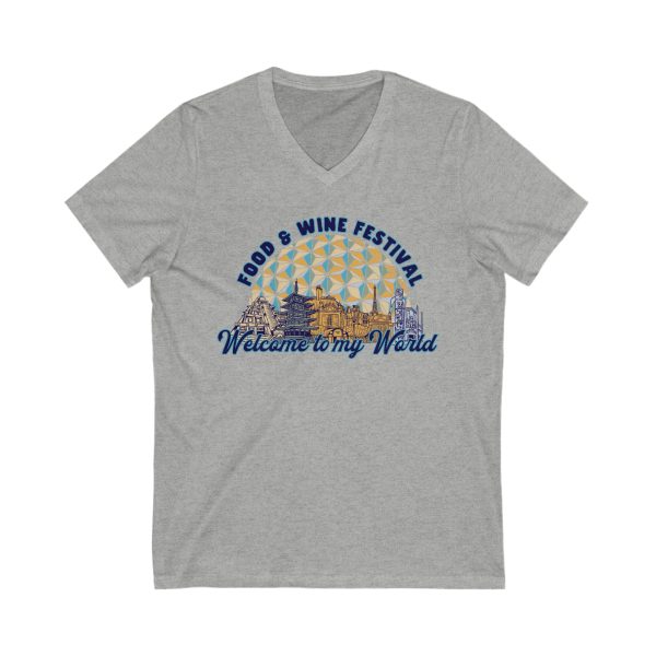 Welcome to my World EPCOT Food & Wine Festival Unisex Short Sleeve V-Neck Tee Hot on Sale