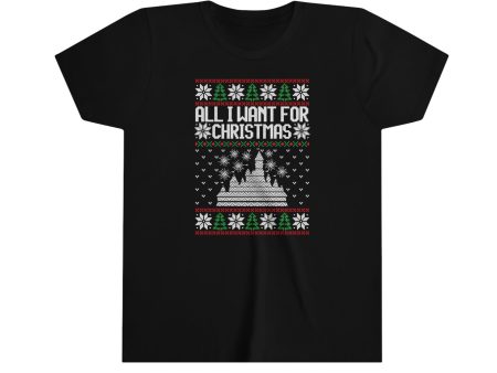 Disneyland Ugly Sweater  All I Want for Christmas  Youth Short Sleeve Tee Shirt Online now