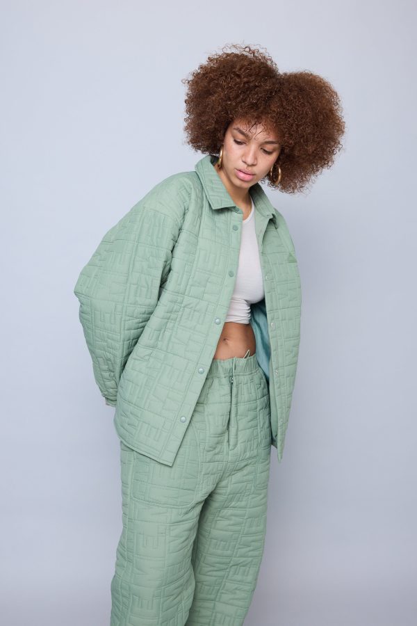 Monogram Quilted Puff Shacket - Sage Online now