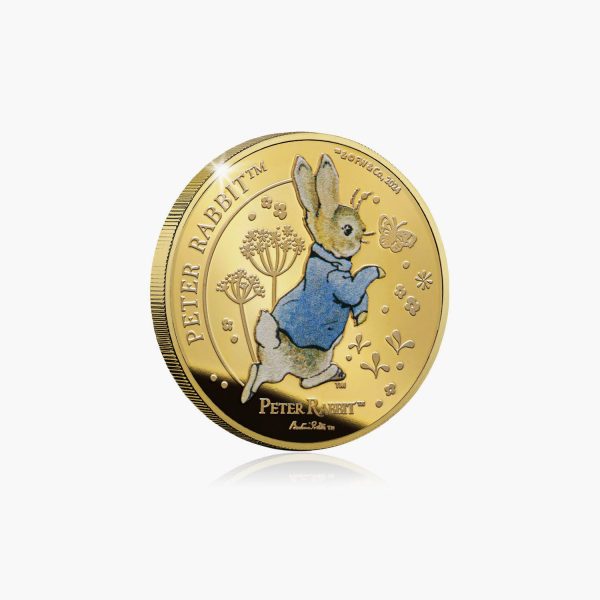 2025 Whiskers and Tales Peter Rabbit 24 Carat Gold Plated Coin For Sale