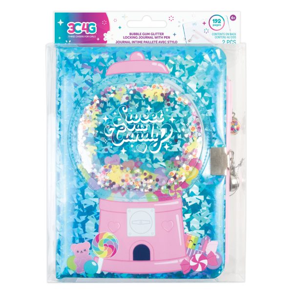 Bubble Gum Glitter Locking Journal with Pen For Discount