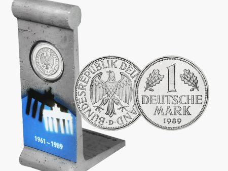 1989 1 Deutsche Mark coin in Berlin Wall section For Sale