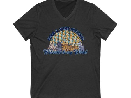 Welcome to my World EPCOT Food & Wine Festival Unisex Short Sleeve V-Neck Tee Hot on Sale