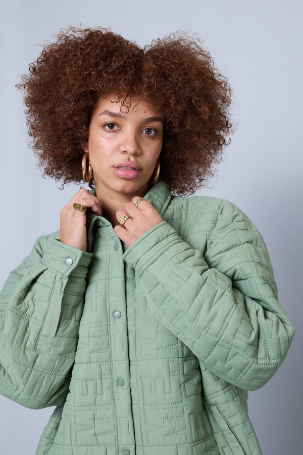 Monogram Quilted Puff Shacket - Sage Online now