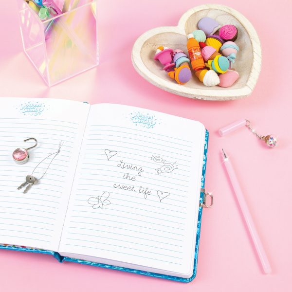 Bubble Gum Glitter Locking Journal with Pen For Discount