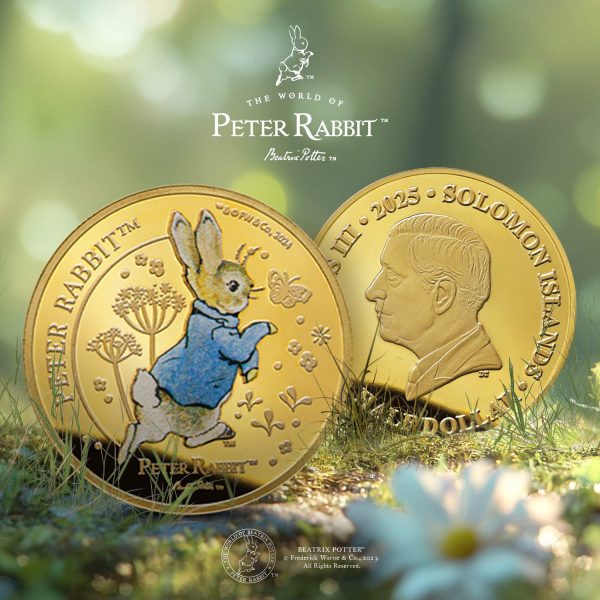 2025 Whiskers and Tales Peter Rabbit 24 Carat Gold Plated Coin For Sale