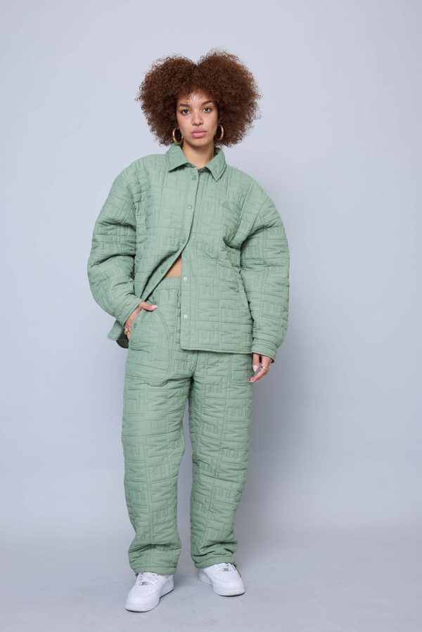 Monogram Quilted Puff Shacket - Sage Online now