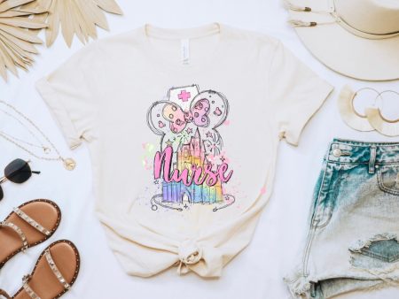 Nurse Disney Watercolor Castle Shirt | Minnie Watercolor Castle shirt Online now