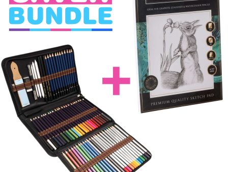 72 Piece Pencil Drawing Set + A4 40 Sheet Premium Quality Sketch Pad Bundle For Sale